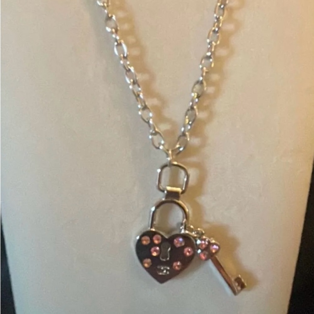 Silver Heart and Key Pendant Necklace